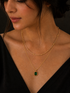 Prifine 18k gold-plated stainless steel emerald layering necklace with multiple delicate chain layers and gemstone accents.