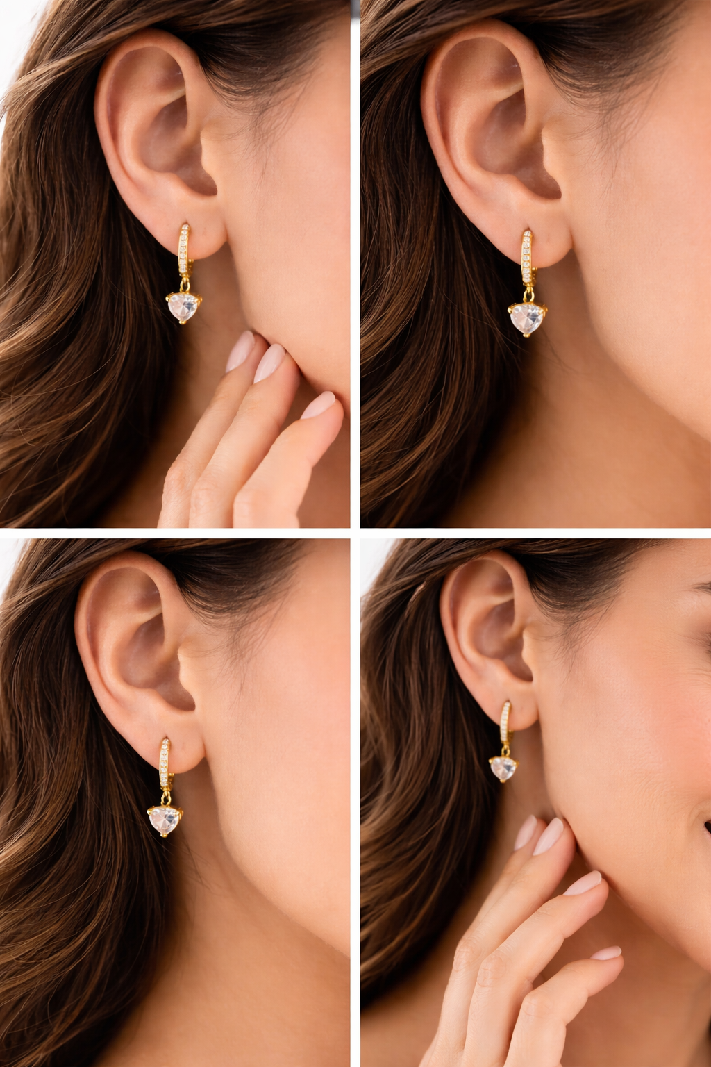 Prifine crystal heart drop hoop earring featuring a sparkling heart-shaped crystal pendant on gold-tone hoop.