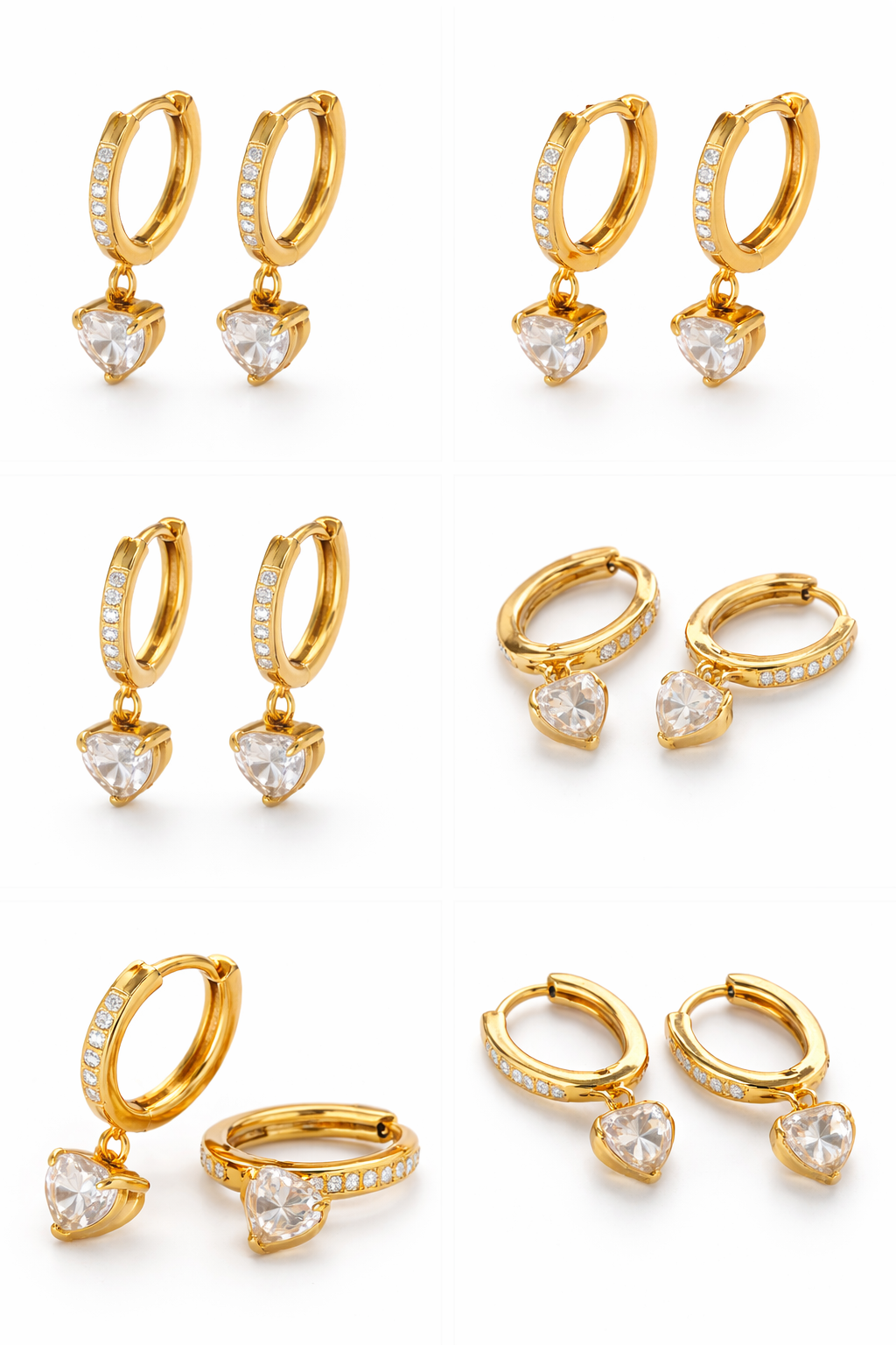 Prifine crystal heart drop hoop earring with sparkling heart-shaped crystal pendant and sleek hoop design.