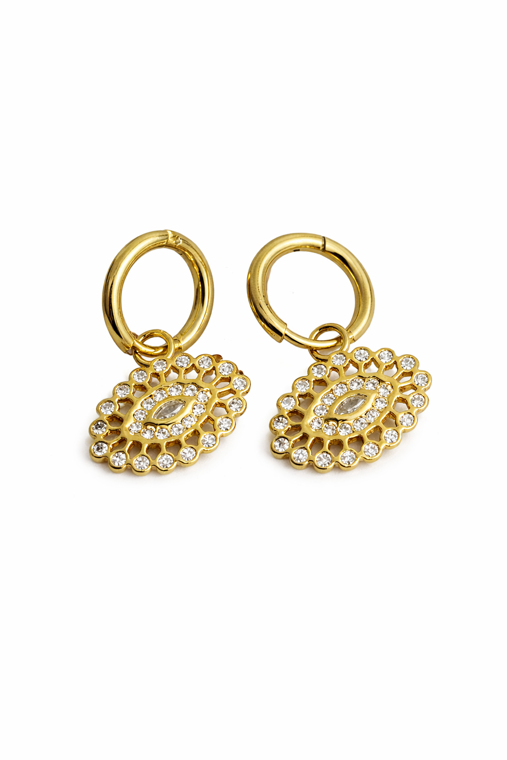 Prifine evil eye hoop earring with blue and white design, showcasing a protective symbol in a stylish jewelry piece.
