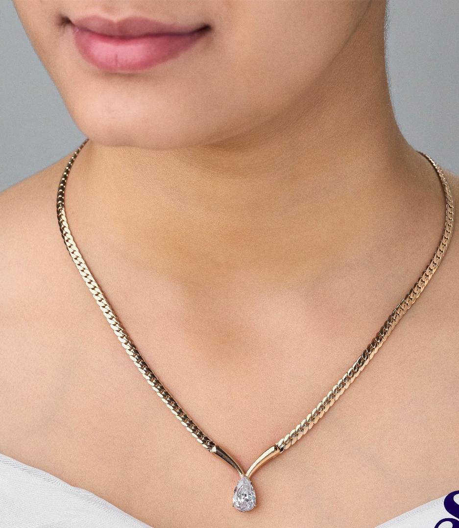 18k Rose Gold Plated Teardrop Pendant Herringbone Necklace