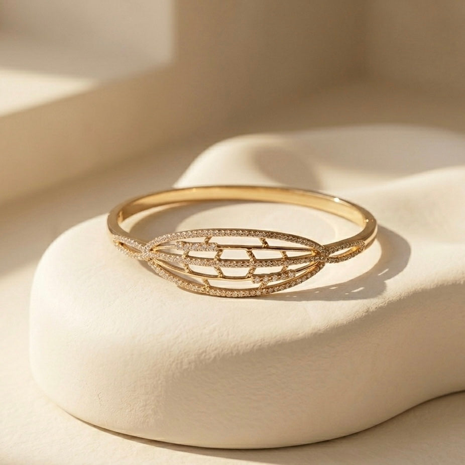 Prifine Lattice Marquise bracelet in 18K gold plating, showcasing intricate geometric design on a sleek jewelry piece.
