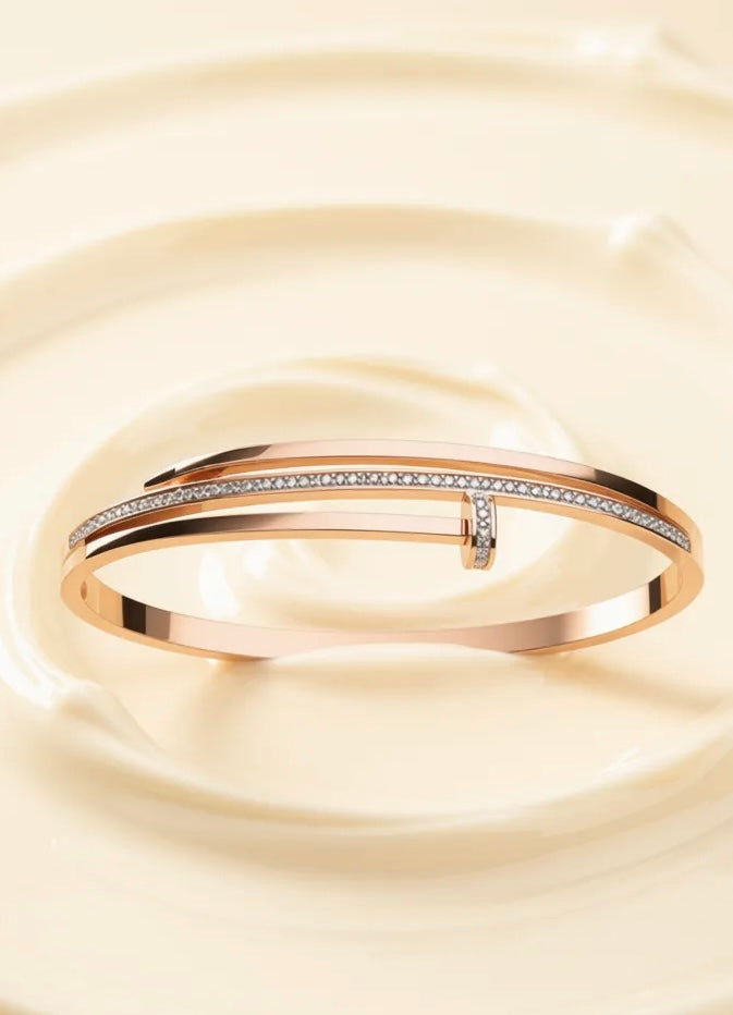 Prifine Luxe T-Bypass Crystal Bracelet featuring sparkling clear crystals and a sleek silver-tone T-bypass design.