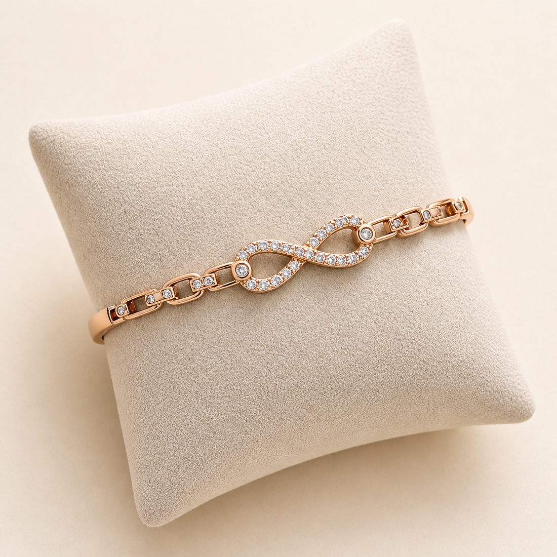 Prifine Eternal Infinity pave link bangle with 18K gold plating, showcasing a sleek, elegant jewelry bracelet design.