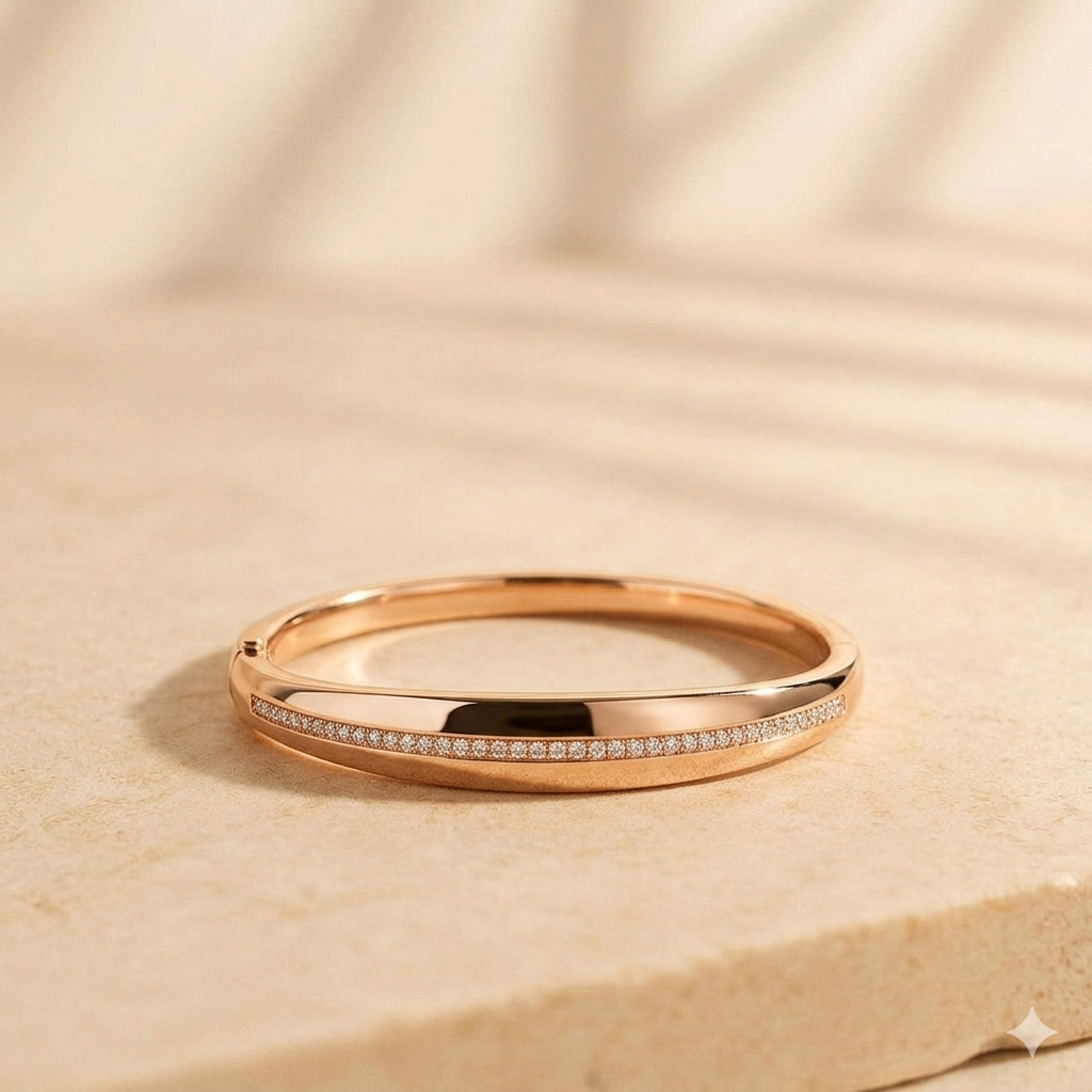 Prifine Twisted Ribbon Pave bracelet in 18K gold plated, sculptural cuff design with intricate detailing.