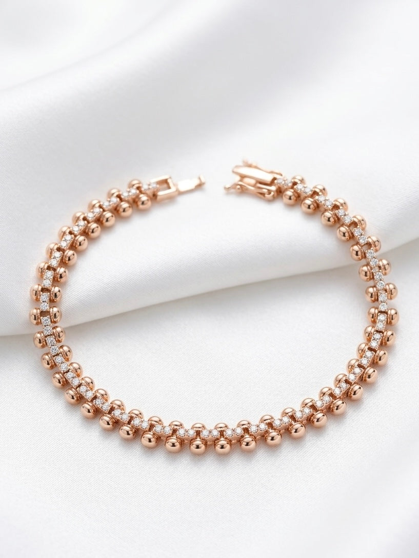 18k gold-plated champagne eternity tennis bracelet by Prifine featuring sparkling gemstone accents on a delicate chain.