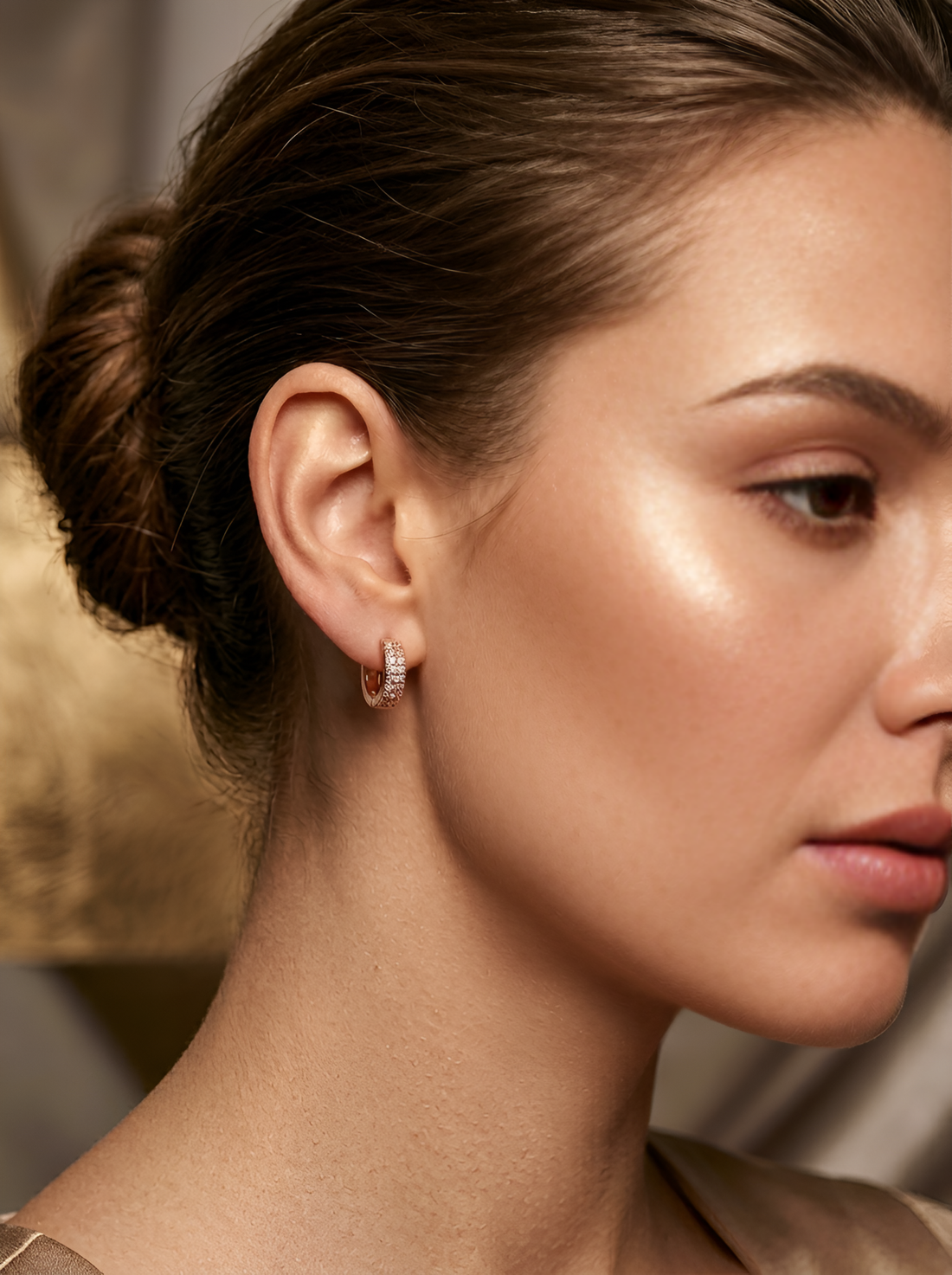 Aura Princess-Cut Double Row Huggie Earrings in Rose Gold
