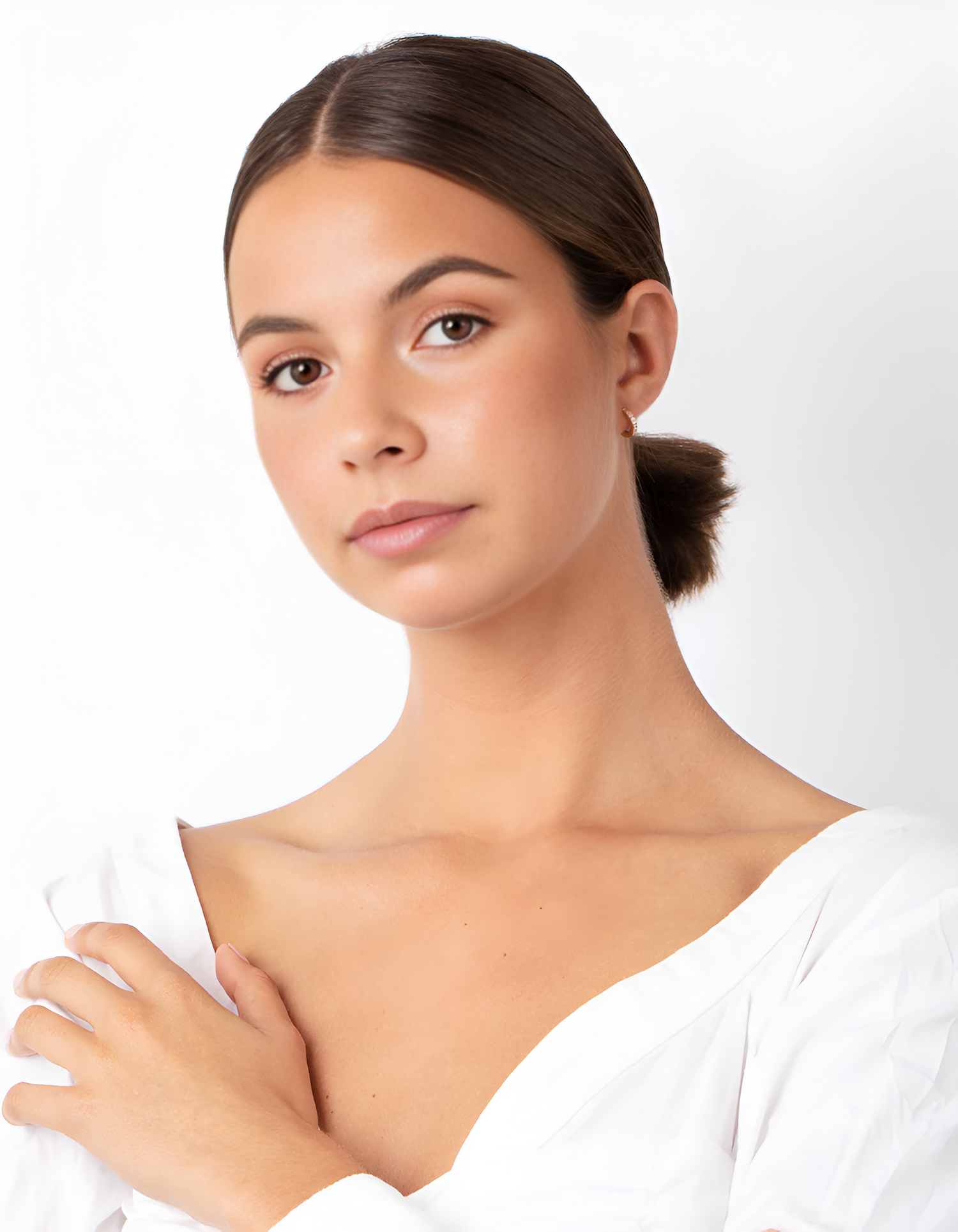 Prifine 18k gold-plated classic channel huggie hoops with smooth, rounded design, shown in a close-up image.
