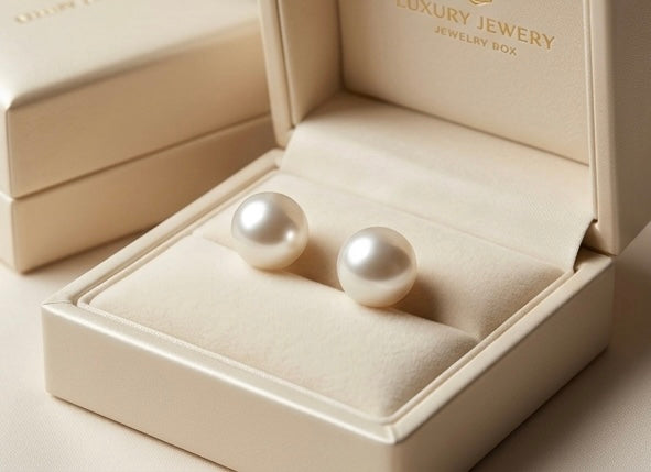 Prifine white pearl stud earrings featuring round pearls set in a simple, elegant metal stud design.