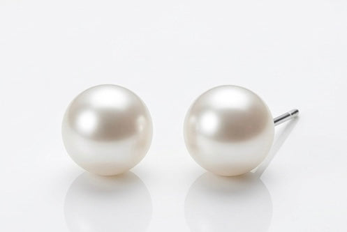 Prifine white pearl stud earrings with round pearl design on silver posts, perfect for elegant jewelry looks.