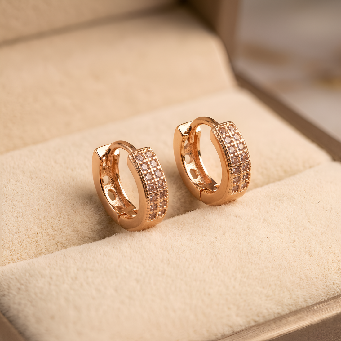 Aura Princess-Cut Double Row Huggie Earrings in Rose Gold