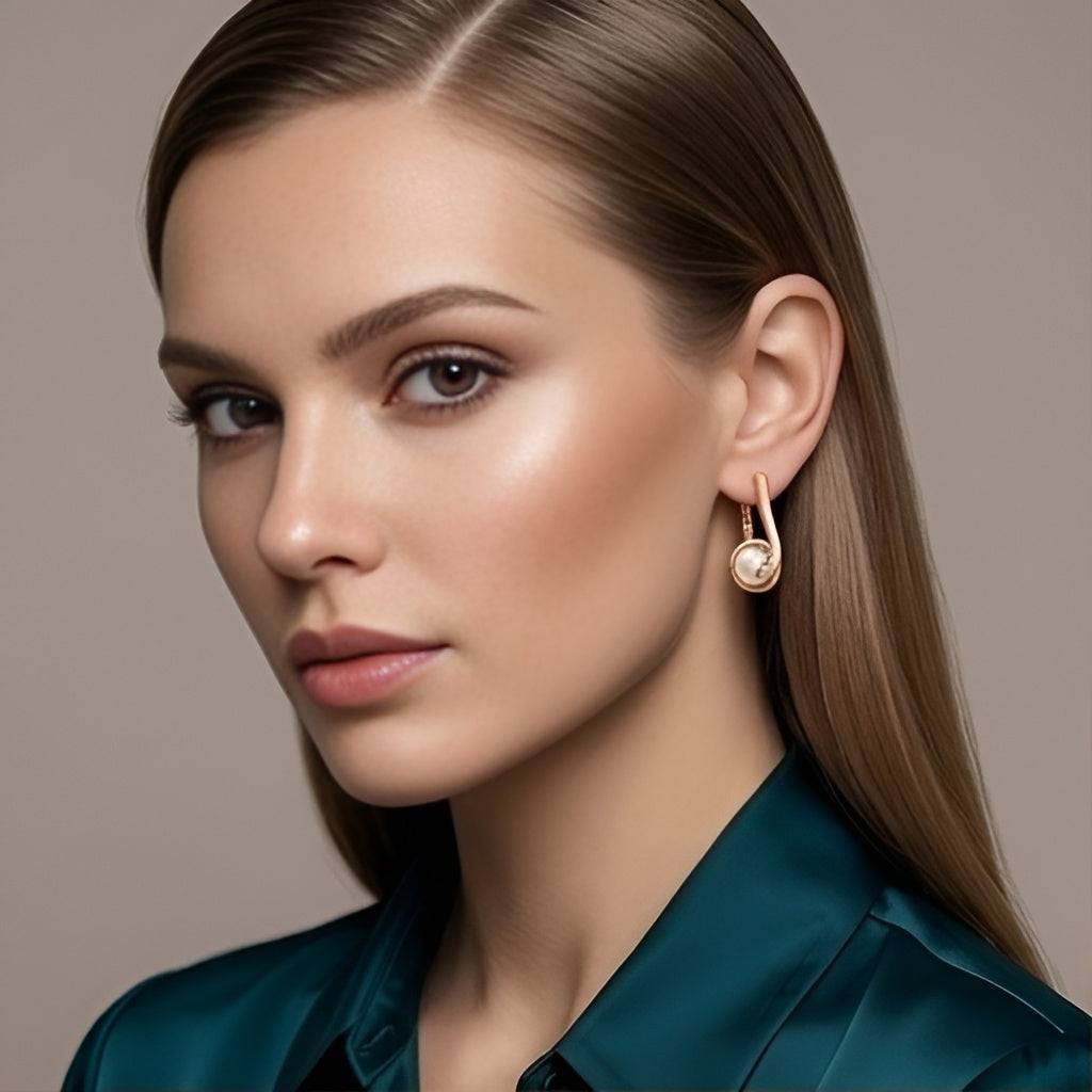 Prifine 18k gold-plated contemporary pearl loop earrings featuring sleek, modern design with lustrous pearls and gold accents.