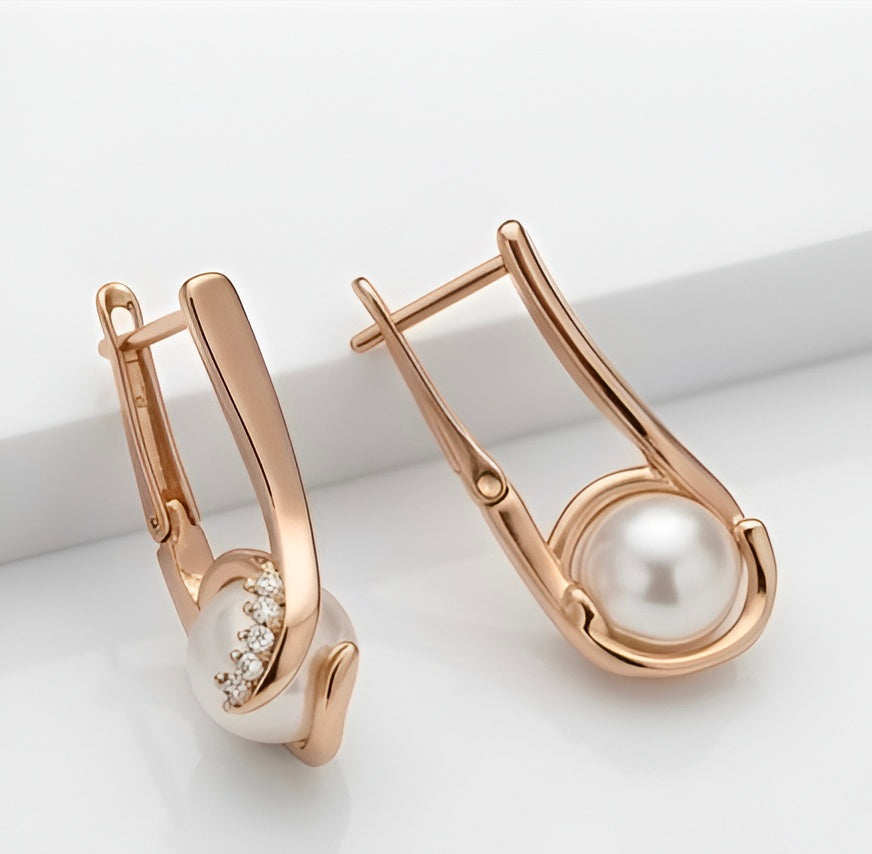 Prifine 18k gold-plated contemporary pearl loop earrings featuring sleek, modern design with lustrous pearls.