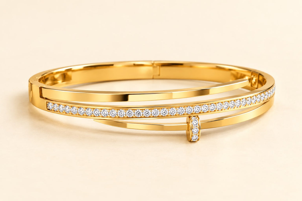 Waterproof 18K Gold Plated Nail Cuff Bracelet for Women