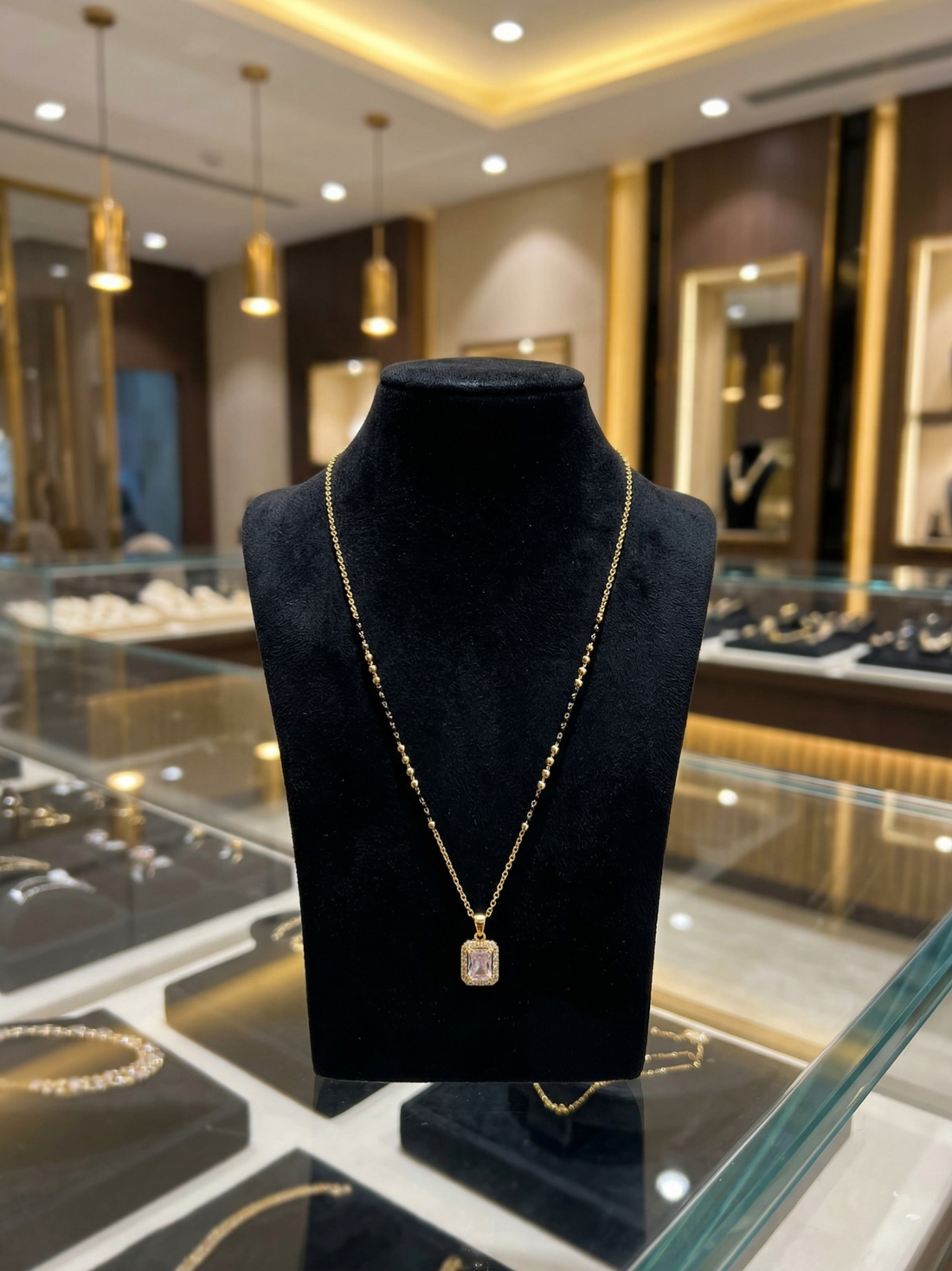 Prifine Suhana Mangalsutra with gold and black bead design, traditional Indian jewelry for special occasions