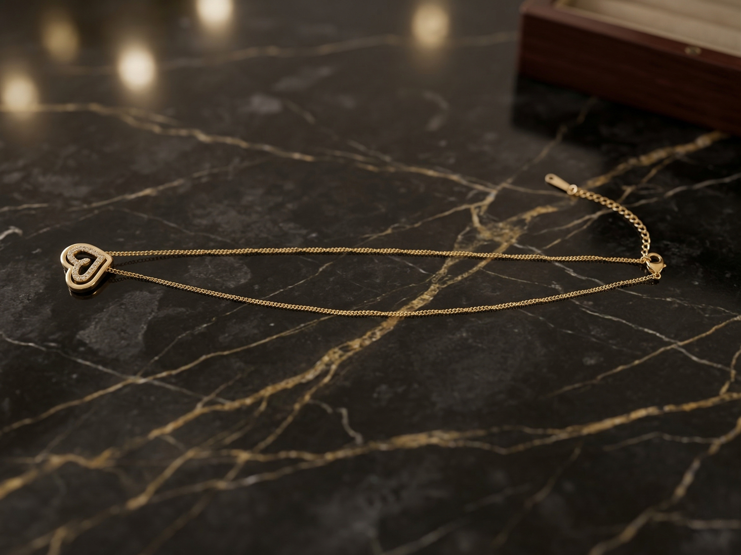 Prifine Golden Heart Duo Pendant Necklace featuring two intertwined heart charms on a delicate chain.