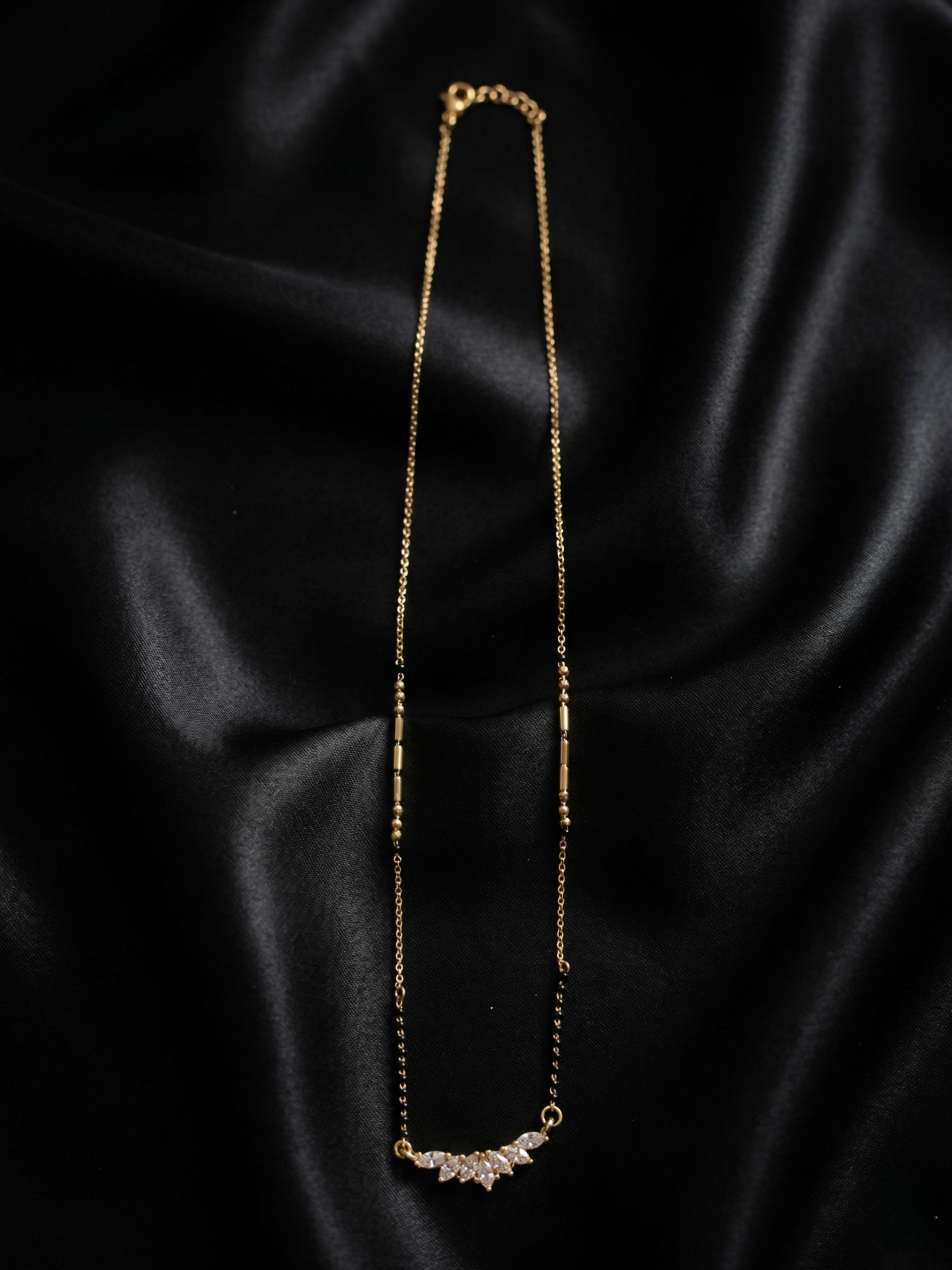 Prifine Saruchi Mangalsutra with gold beads and intricate pendant, traditional Indian jewelry for auspicious occasions