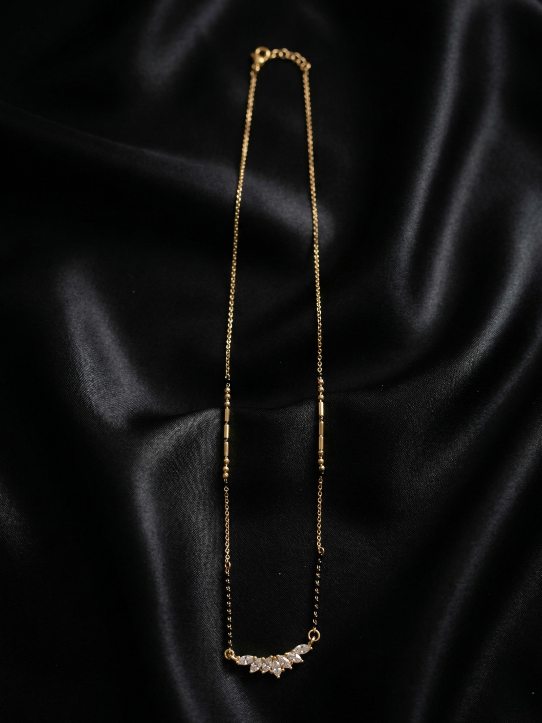 Prifine Saruchi Mangalsutra with gold beads and intricate pendant, traditional Indian jewelry for auspicious occasions