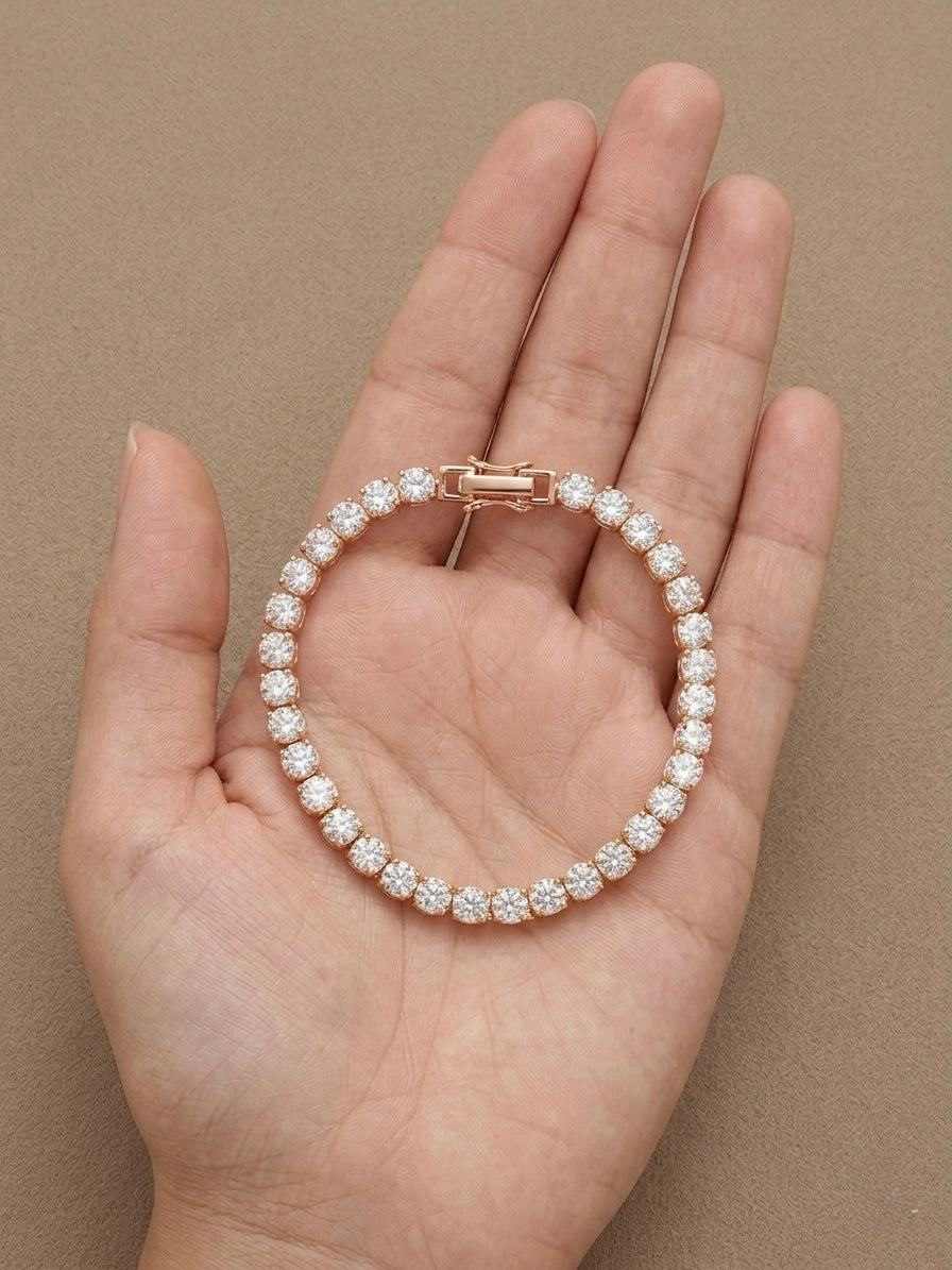 Prifine Golden Halo Diamond Tennis Bracelet with sparkling diamonds and gold links, elegant jewelry for special occasions.