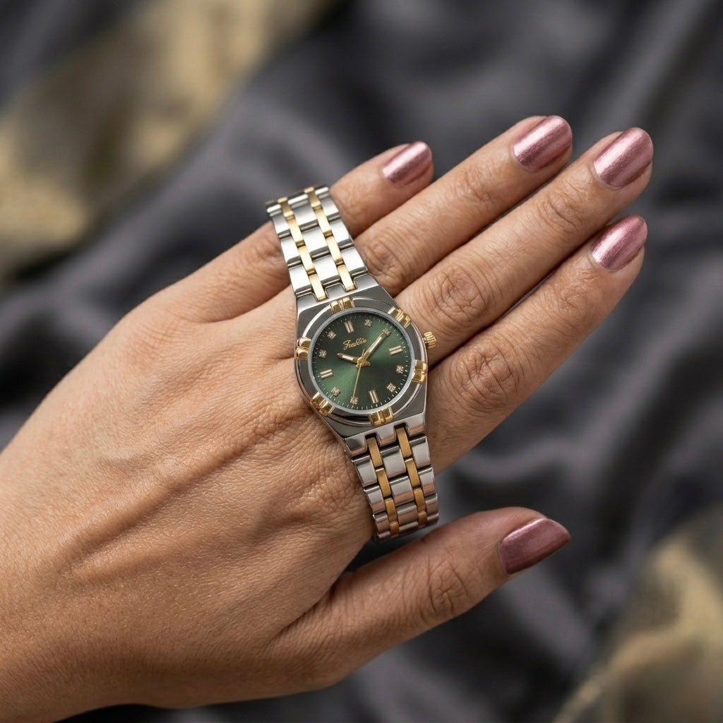 Emerald Luxe Watch with Sunray Dial