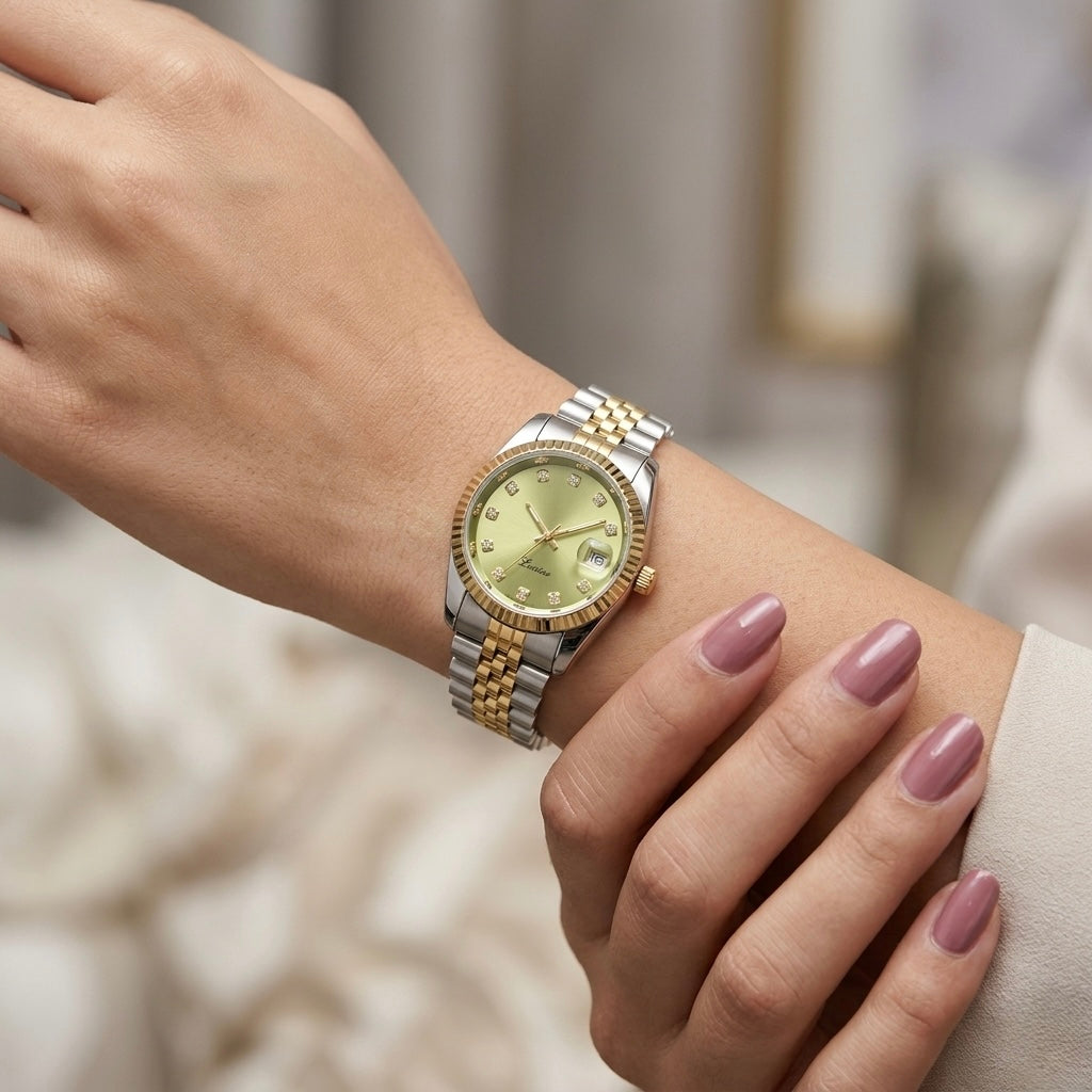 Two-Tone Classic Watch with Champagne Sunray Dial