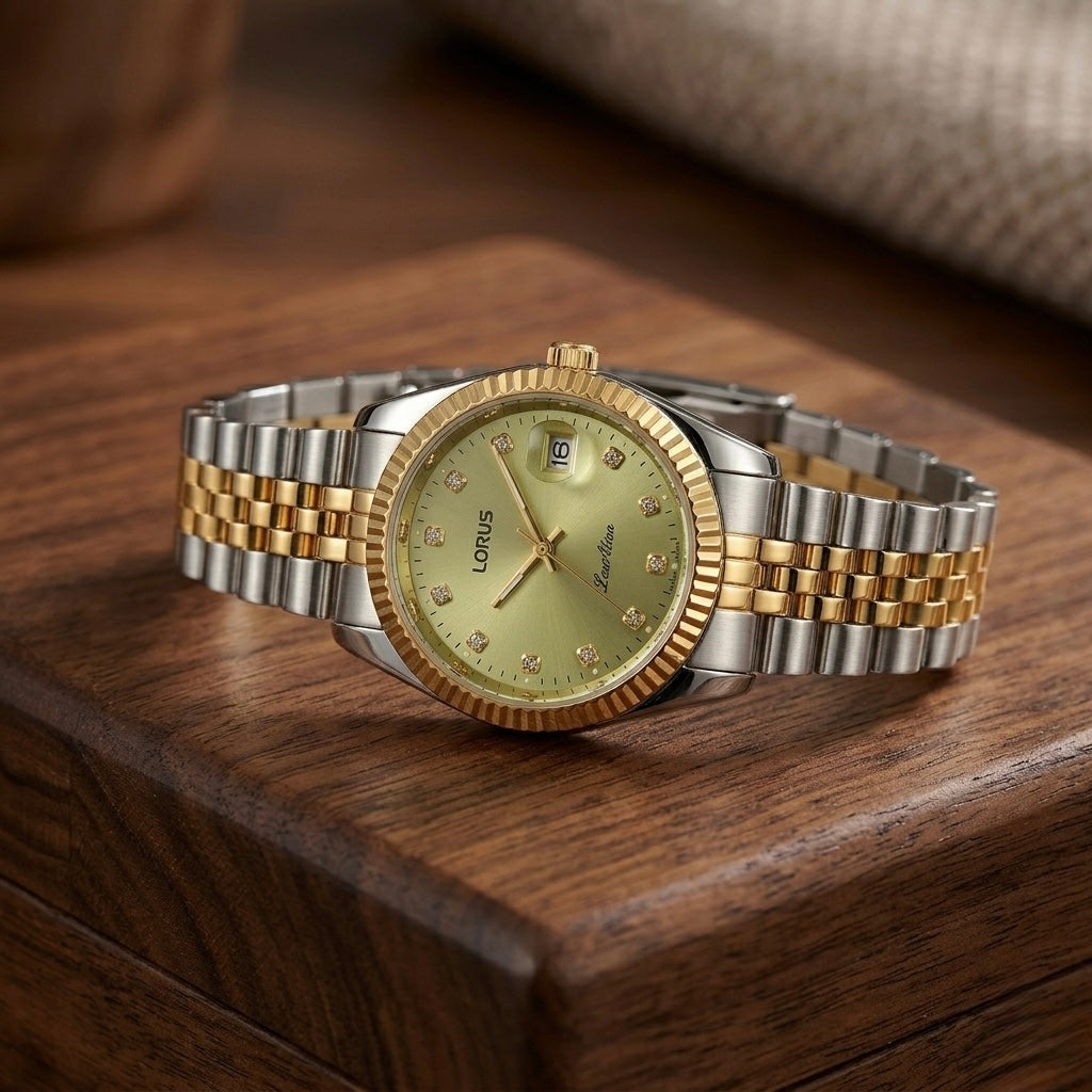 Two-Tone Classic Watch with Champagne Sunray Dial