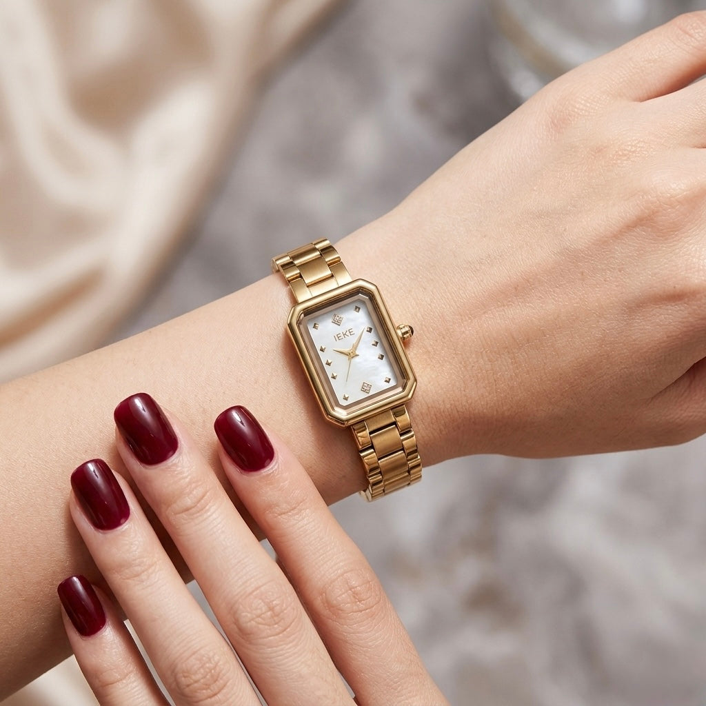 The Vintage Gold Rectangular Watch with Mother-of-Pearl Dial