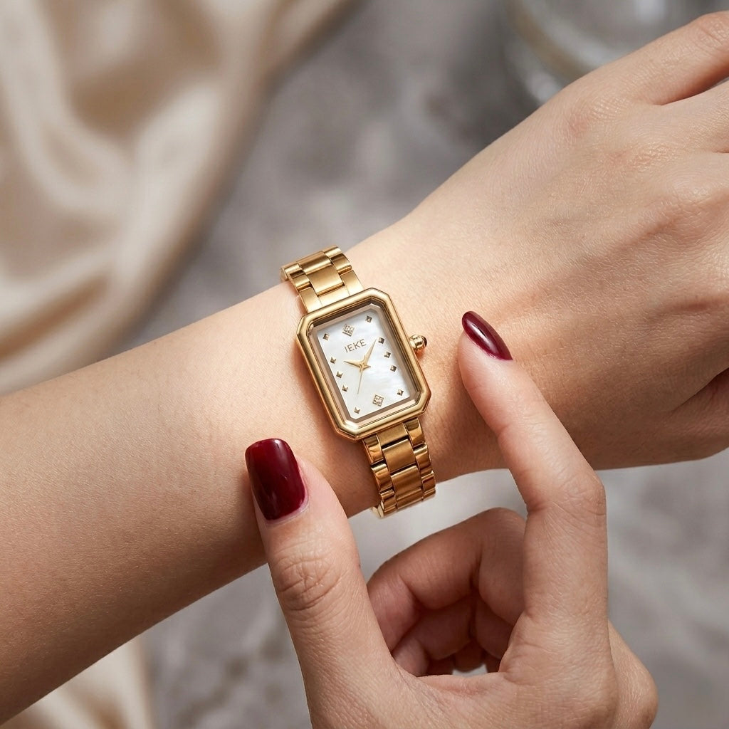 The Vintage Gold Rectangular Watch with Mother-of-Pearl Dial