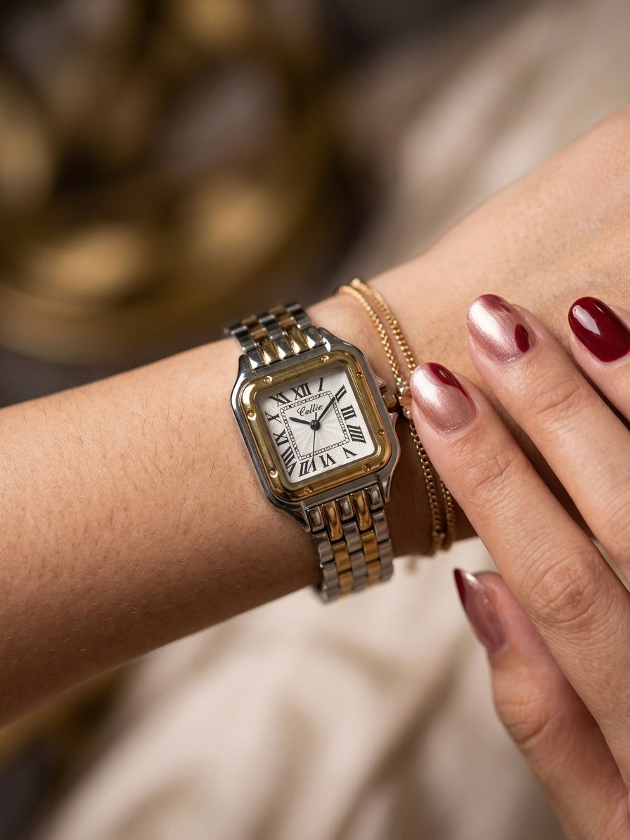 Classic Two-Tone Square Dial Watch for Women