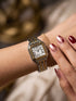 Prifine classic two-tone square dial watch for women with a sleek design and elegant gold and silver finish.