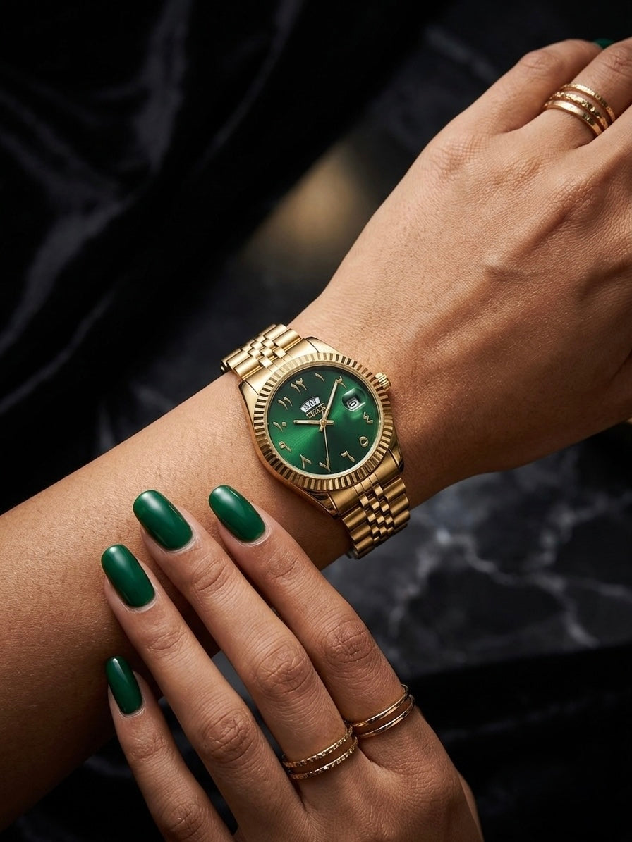 Luxury Gold-Tone Watch with Emerald Dial