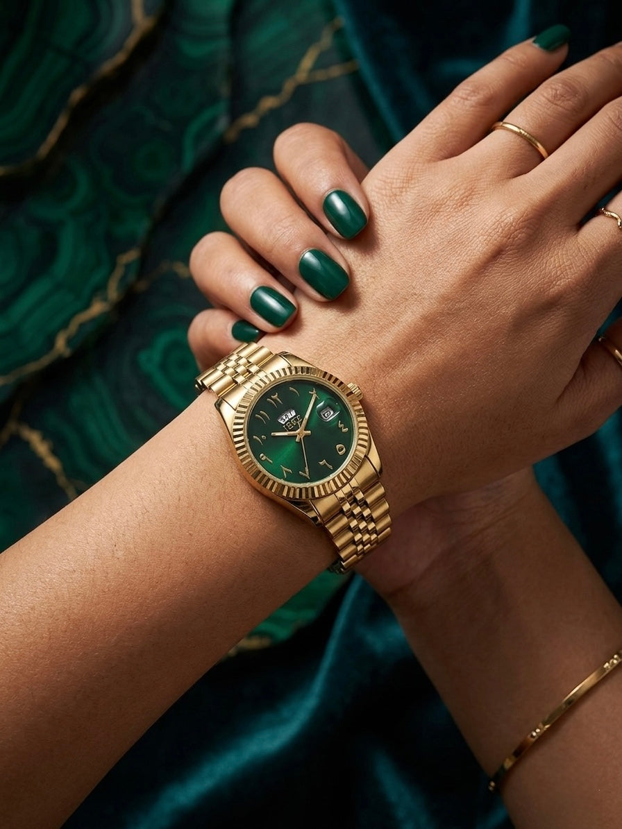 Luxury Gold-Tone Watch with Emerald Dial