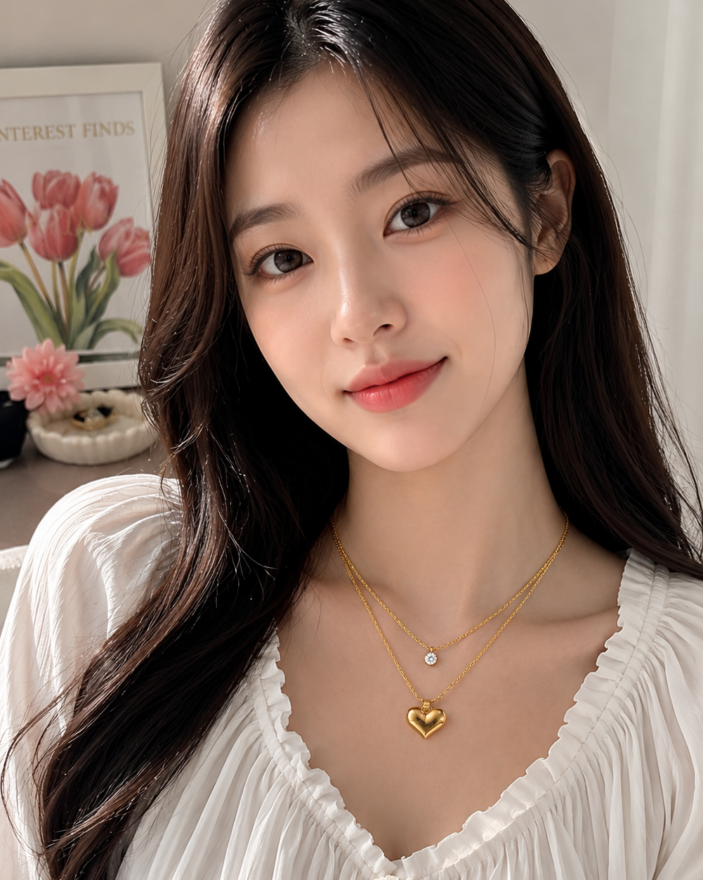 Layered gold tone heart pendant necklace by Prifine featuring multiple delicate chains and a dainty heart charm.